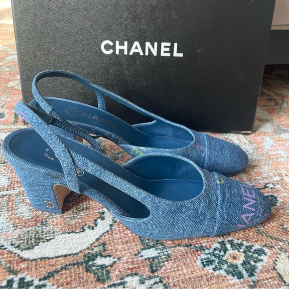 Chanel Blue 22S G31318 Mademoiselle Coco Denim Slingback Heel - Picture 8 of 10